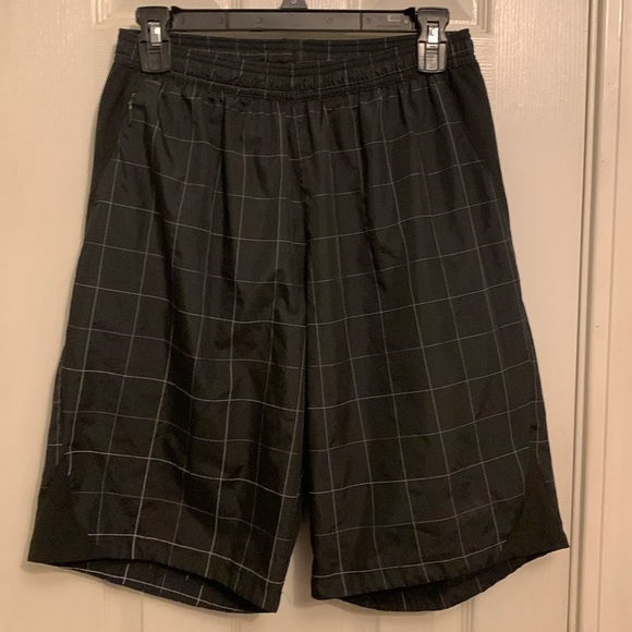 adidas Black & with White Pin Stripes Swim Trunks Size M  #334 - Picture 1 of 8